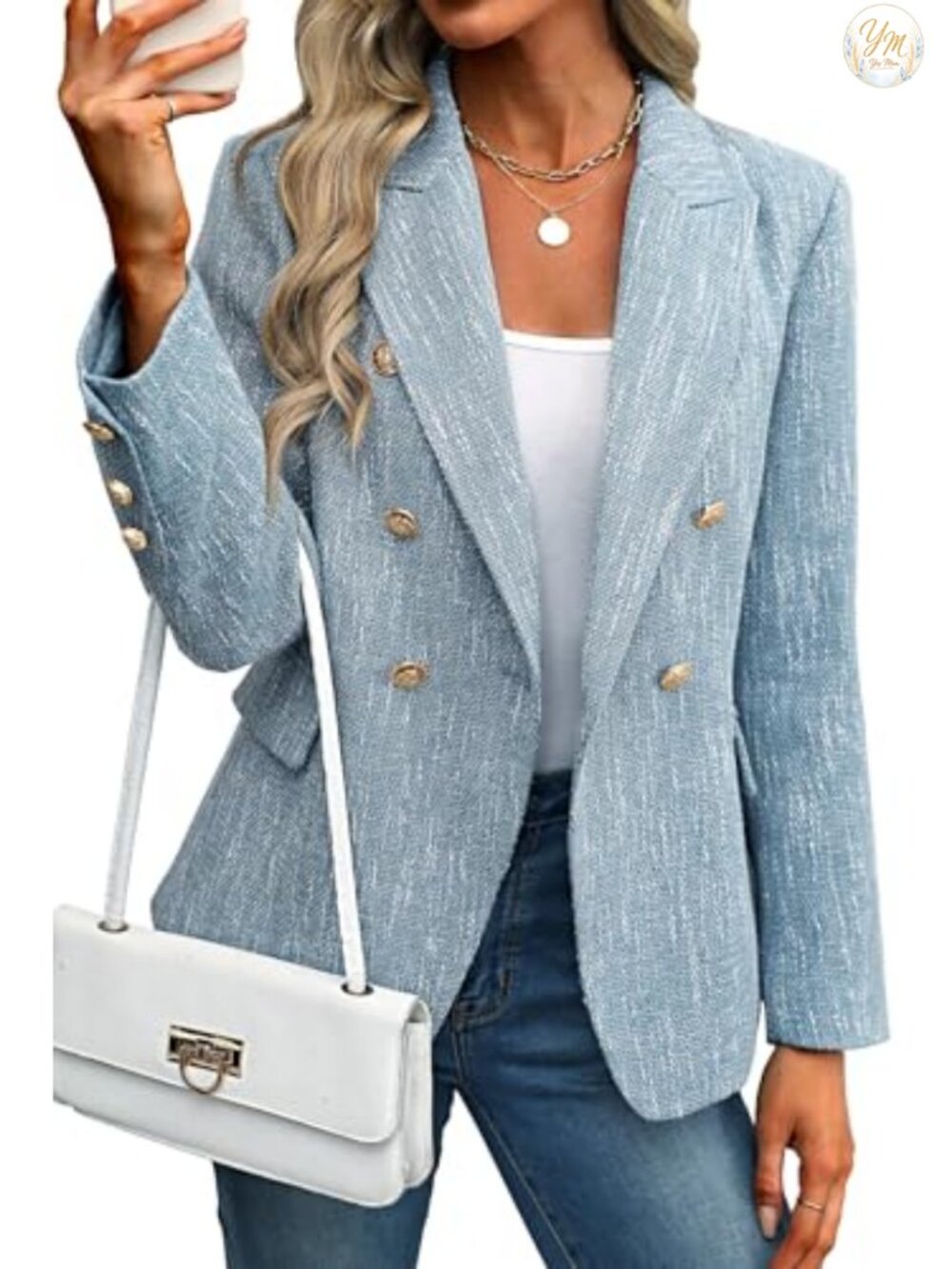 ELLEVEN Tweed Blazers for Women Business Casual Double-Breasted Slim Fit Suit